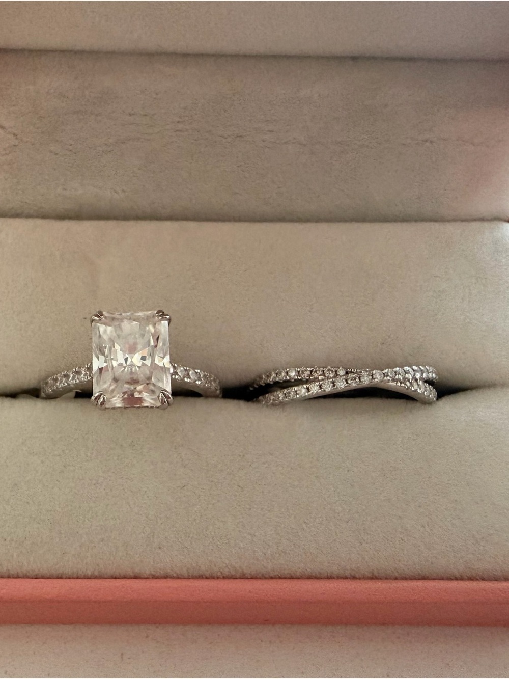 Solitaire Radiant-Cut CZ Engagement Ring with Pavé Band - White